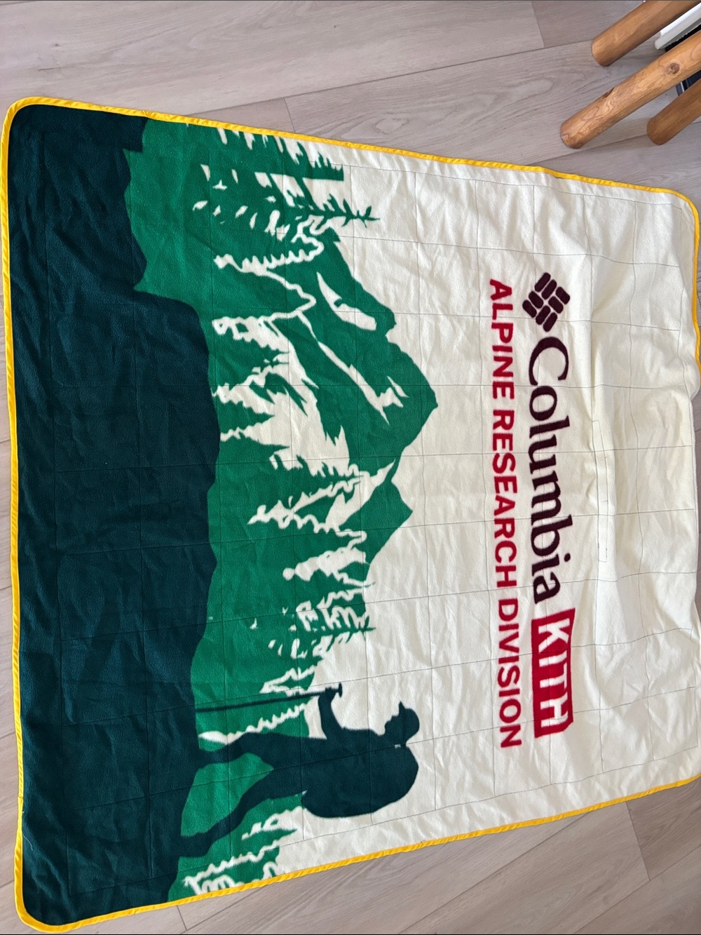 Columbia x Kith Outdoor Picnic Blanket w/Green Topographic Print and Yellow Trim - Picture 3 of 7